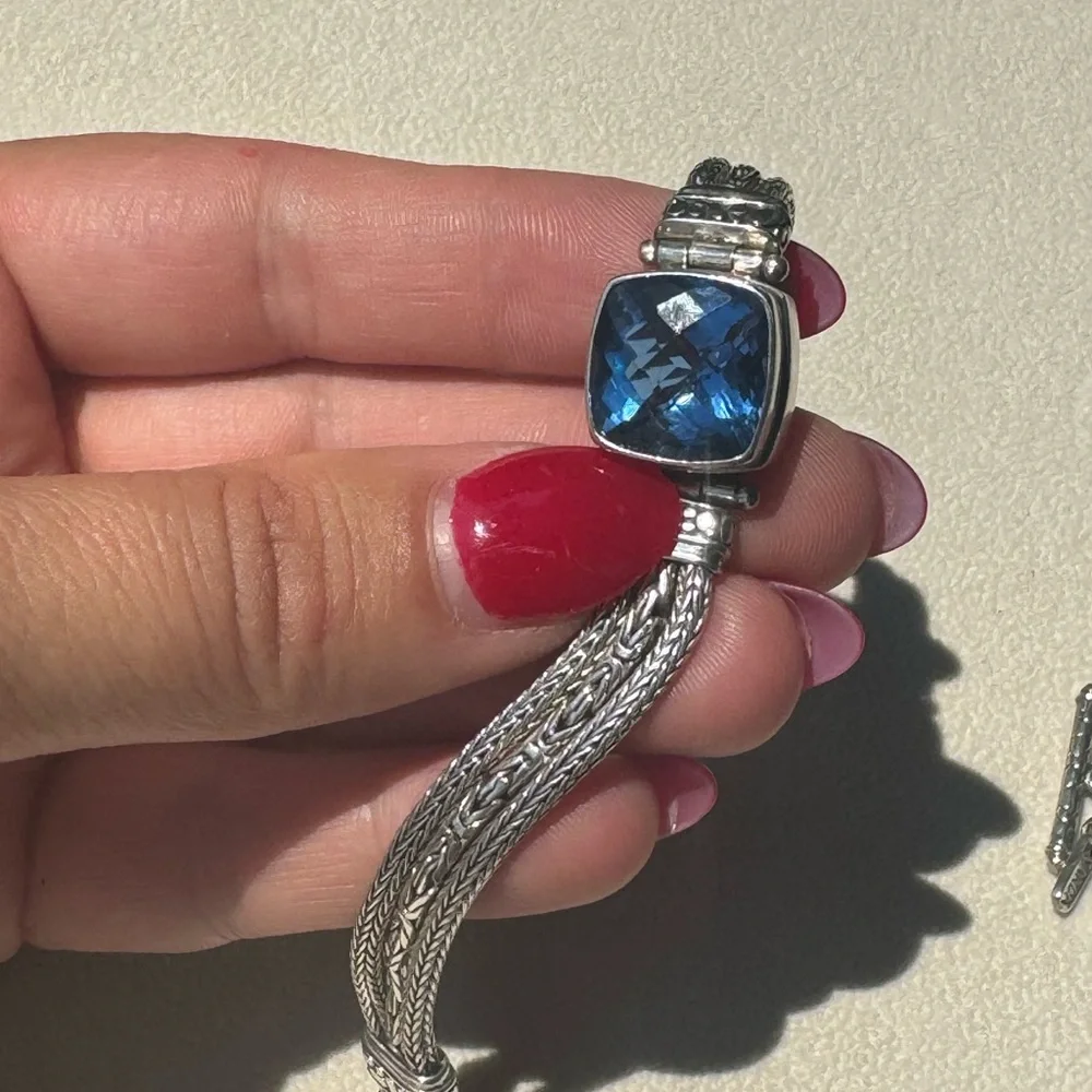 SARDA 925 Sterling Silver lab created Sapphire bracelet 28g - Picture 7 of 15